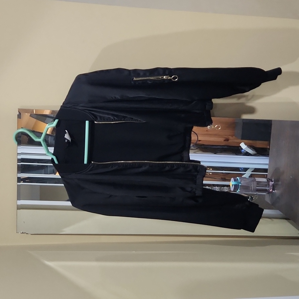 Black Cropped Bomber Jacket